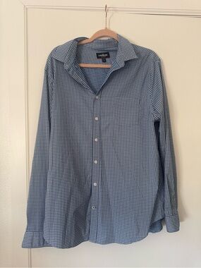 Express Men’s Blue Micro-Check Button-Up Shirt
